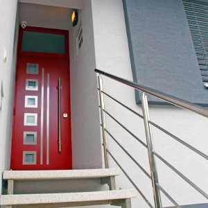 ADLO - Thermo-Au�enraumt�r Kasim, T�roberfl�che RAL 9003, verglast, Oberlichte, T�rgriff vertikal abgerundet