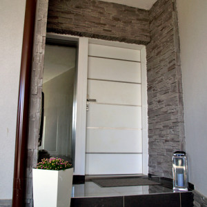 ADLO - Thermo-Au�enraumt�r TEDUO, Leisten atyp. Edelstahl, seitliches Fixteil mit Thermo Dreifach-Panzerglas