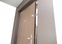 ADLO - Sicherheitstür TEDUO, Türoberfläche Woodline Mocca, Sicherheitsbügel Lara Chrom glänzend