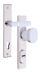 Sicherheitsbeschlag Rostex R1, Quadratisch, Chrom Edelstahl, Drcker - Ovalgriff