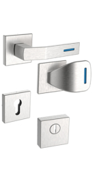 Sicherheits-Rosettenbeschlag Rostex R1/H, eckig, Edelstahl matt, Luminoblau, fr Serie Economy