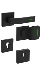 Sicherheitsrosettenbeschlag Rostex R1/H, eckig, Schwarz matt, Luminogrn, fr Economy-Serie