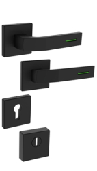 Sicherheitsrosettenbeschlag Rostex R4/H, eckig, Schwarz matt, Luminogrn, fr Economy-Serie