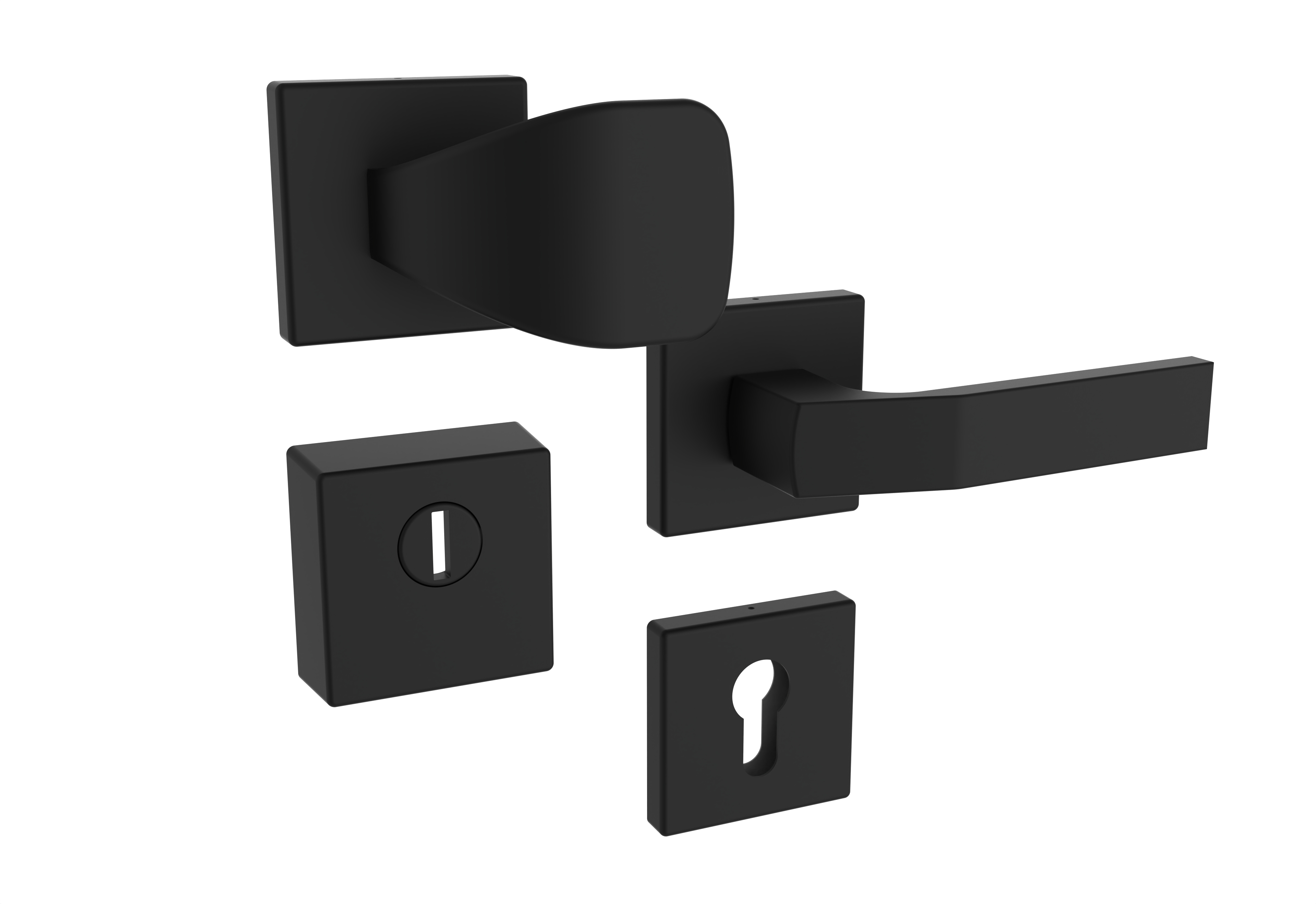 Sicherheits-Rosettenbeschlag Rostex RN1/H, eckig, Schwarz matt, Dr�cker - eckiger Sto�griff