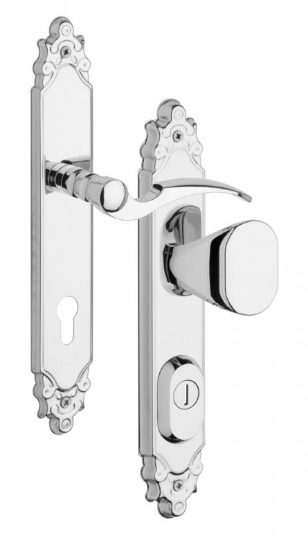 Schutzbeschlag Rostex R1, Dekorativ � f�r rechte T�r, Chrom Edelstahl, Dr�cker - Ovalgriff